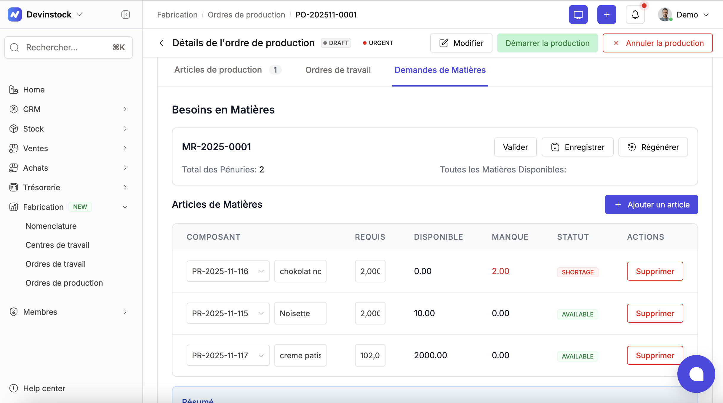 Interface MRP Mouderly - Planification des besoins en composants (MRP) au Maroc