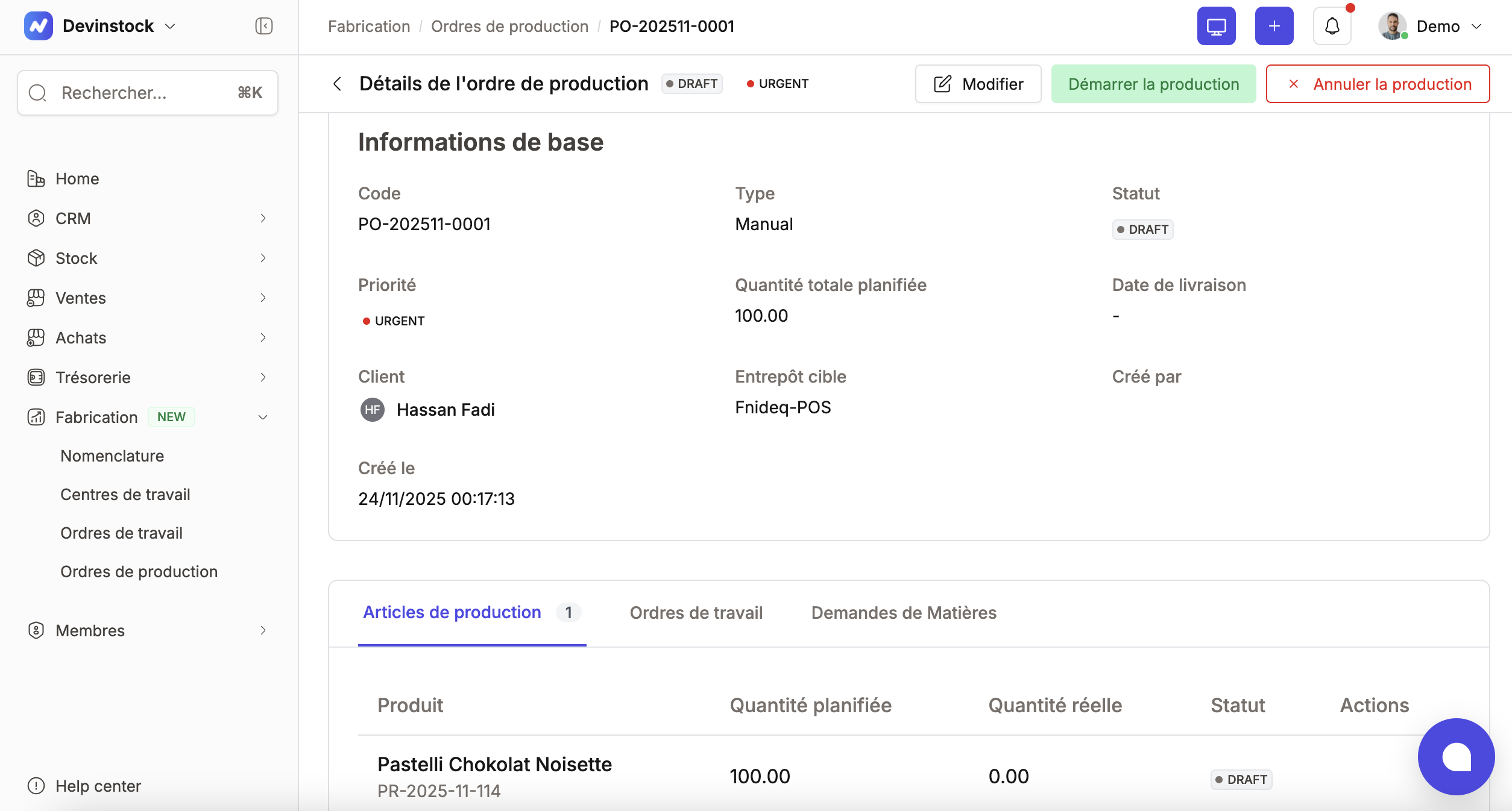 Interface Ordre de Production Mouderly - Gestion des ordres de production au Maroc